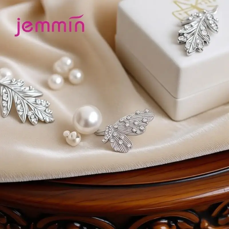 Elegant 925 Sterling Silver Butterfly Pearl Open Adjustable Rings for Women Girls Engagement Party Trendy Jewelry Gift Accessory