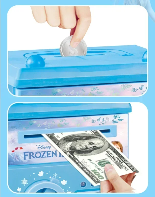 VIP Disney Frozen Kids รหัสผ่านลายนิ้วมือมัลติฟังก์ชั่นอัตโนมัติม้วนเงิน Piggy Bank กล่องเก็บของเล่นเด็กของขวัญ