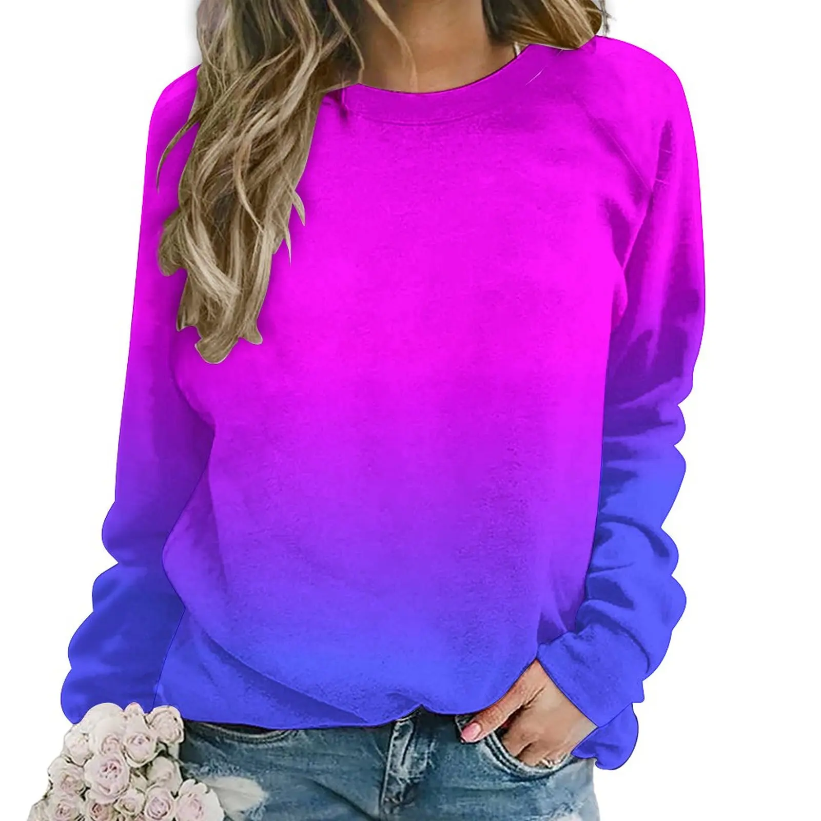 

Neon Ombre Hoodies Women Blue and Pink Korean Fashion Casual Hoodie Long Sleeve Y2k Graphic Sweatshirts Large Size 2XL 3XL