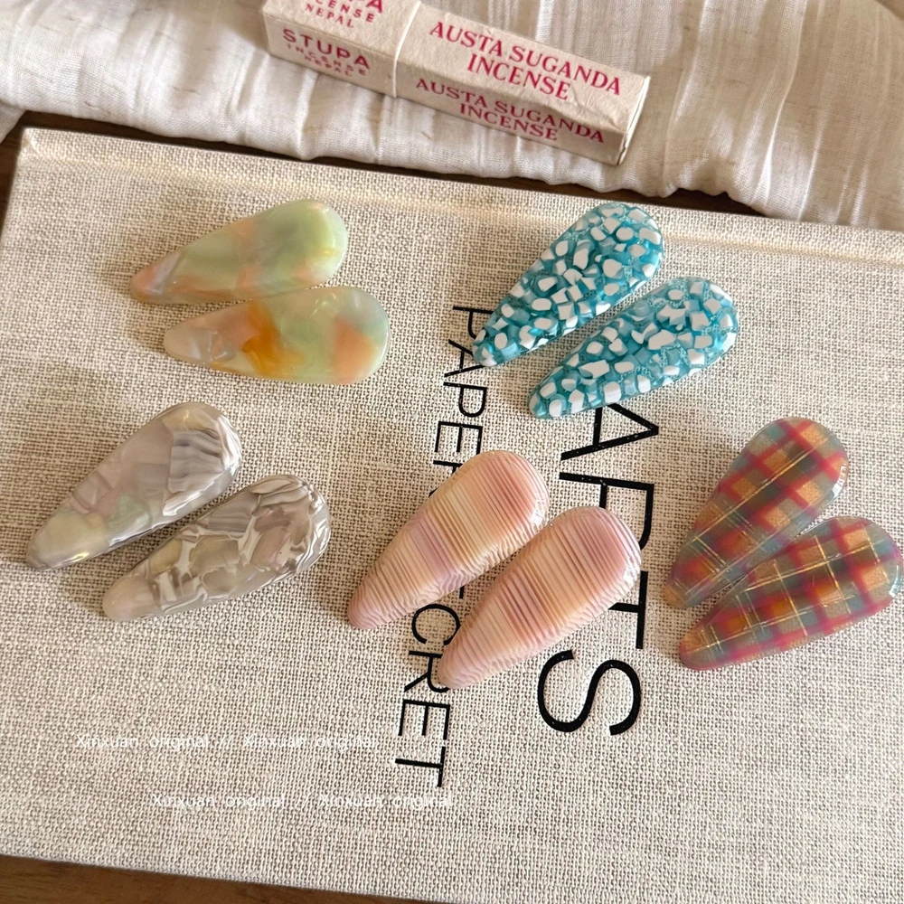 Korean Style Acrylic Hair Clip Marbled Cellulose Acetate Barrette Sweet Water Drop Side Bangs Hairpin Hair Accessories For Women