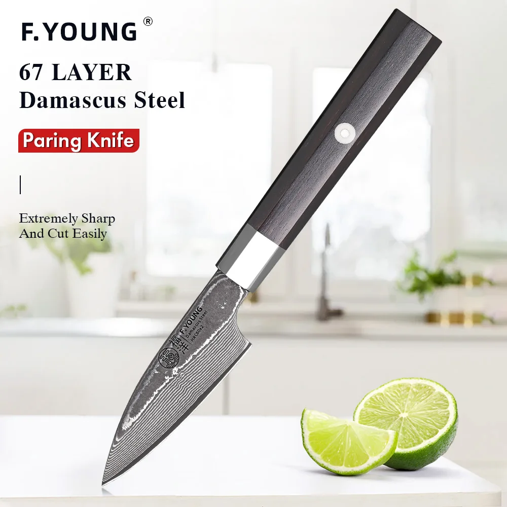 

F.YOUNG 3" Paring Knife Real 67 Layer Damascus Steel Cooking Knife Petty Peeling Fruit Knife Professional Handmade Kitchen Knife
