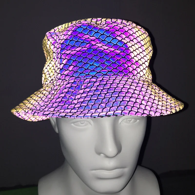 Colorful Reflective Bucket Hats Men Night Reflect Light Women Punk Rock Hip Hop Caps Panama Party Hat Fishing Cap Gorro Gorras