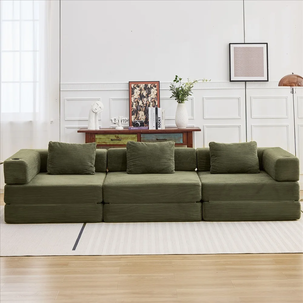 Cord-Modulsofa Frei Kombinierbare Wandelbare Eckcouch mit Getränkehaltern Übergroße Chaiselongue für Wohnzimmer – Detail 22