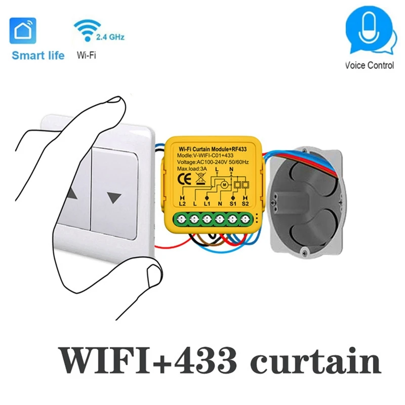 Tuya Smart Wifi RF433 Controle do módulo de interruptor de cortina para motor cego de persiana elétrica funciona com Alexa