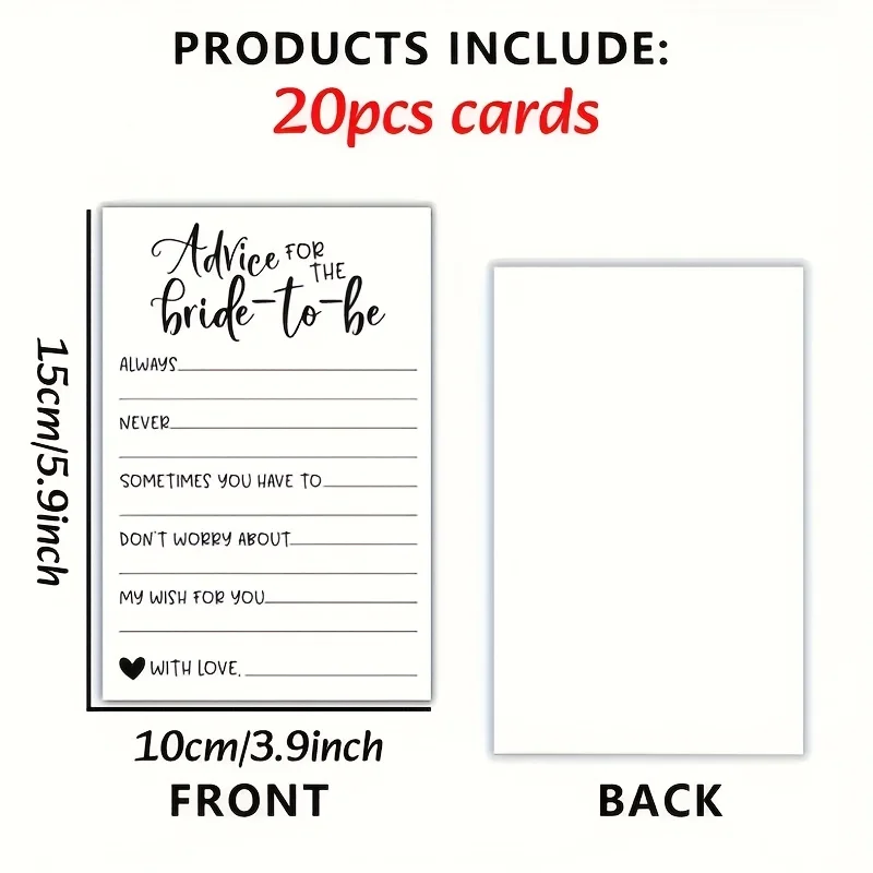 20PCS Advice and Wish Cards for Fianc É E, Perfect Wedding Party Celebration and Decoration, Office Supplies Cards