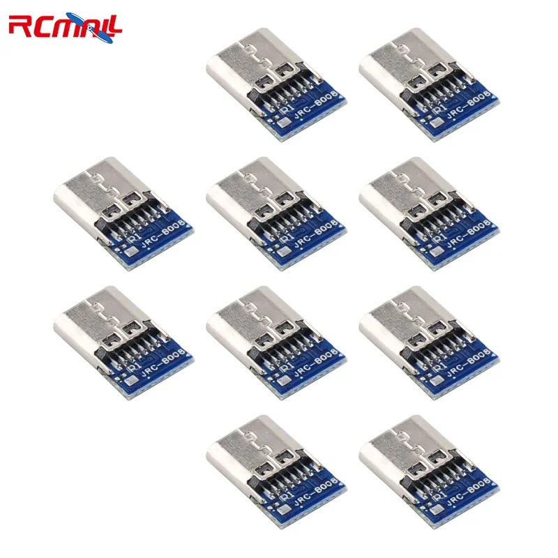 10PCS Simple USB C Socket Breakout 14 Pin USB 3.1 Type C Connector with Board Socket Female Solder Wires Fast Charging Interface