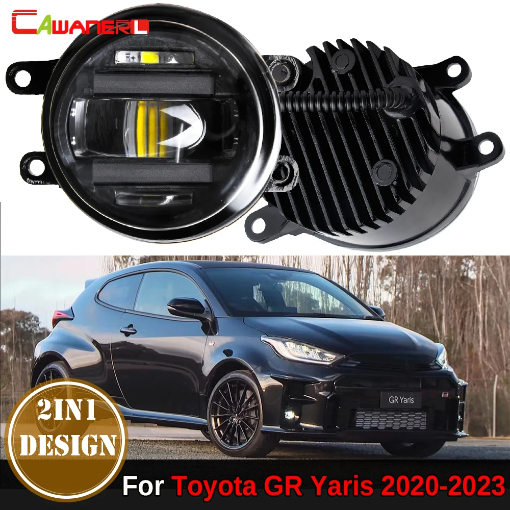 1 Pair 36W Car Passenger + Driver LED Fog Light with Daytime Running Lamp DRL Design For Toyota GR Yaris 2020 2021 2022 2023