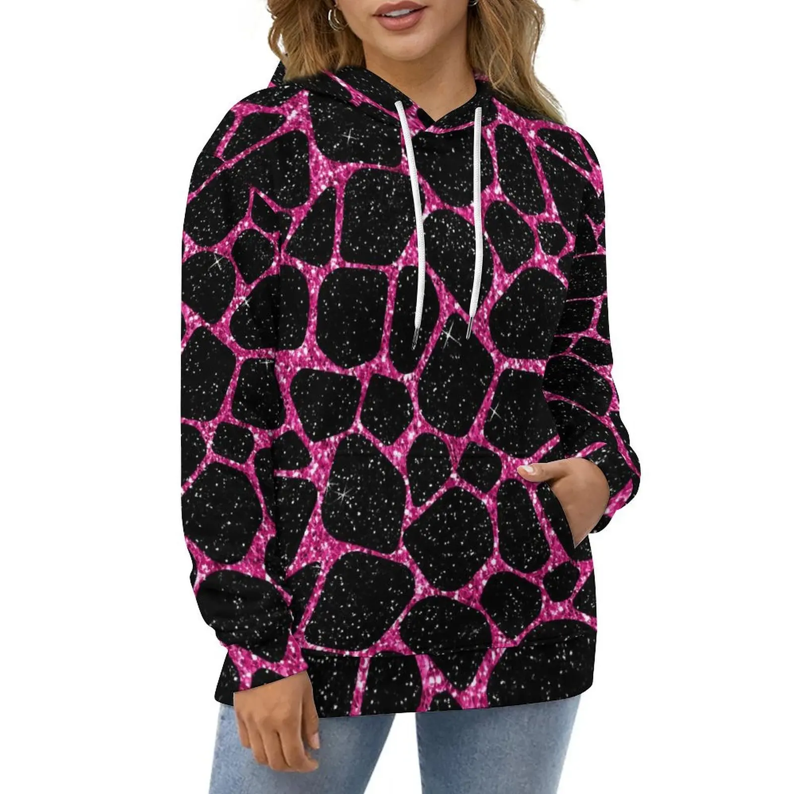 

Pink And Black Giraffe Hoodies Animal Print Harajuku Casual Hoodie Long Sleeve Trendy Custom Sweatshirts Large Size 5XL 6XL