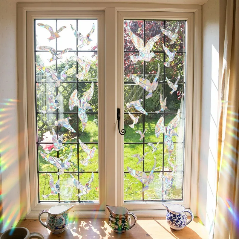 Rainbow Maker Bird Sun Catcher Window Stickers Bird Window Glass Electrostatic Prisms Sticker Kids Room Bird Sunlight Decals