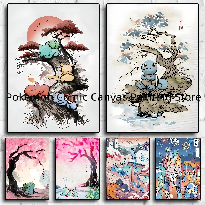 

Pokémon classic cartoon anime elves retro high-definition pictures modern room home decoration paintings Pikachu Charmander