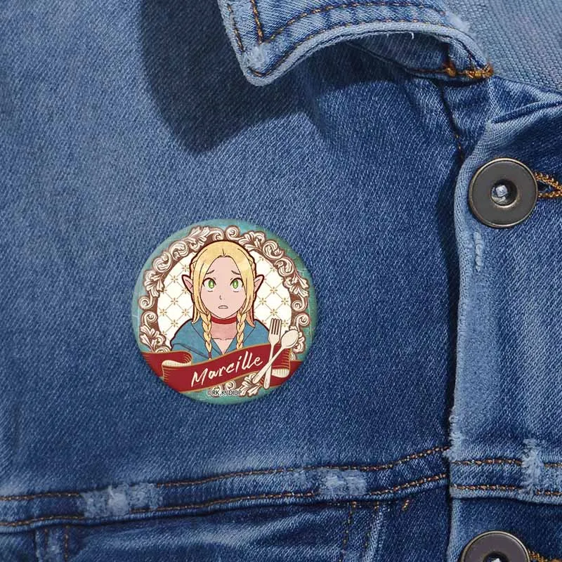 Delicious in Dungeon Anime Soft Button Lapel Pins Cartoon Marcille Round Snap-in Brooch Pin on Backpack Jewelry Decoration Gifts