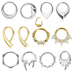 ASTM F136 G23 Titanium Flame Moon Fangs Tusk Waterdrop Septum Piercing Segment Clicker Nose Ring Daith Conch Hoop Earring 16G