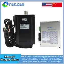 Nema 42 3Phase Hybrid Open Loop Stepper Motor 19mm Shaft 12/16/20Nm 110V-220V 1.2° 6A 110mm Motor AC80-240V 3522 Drive Kit