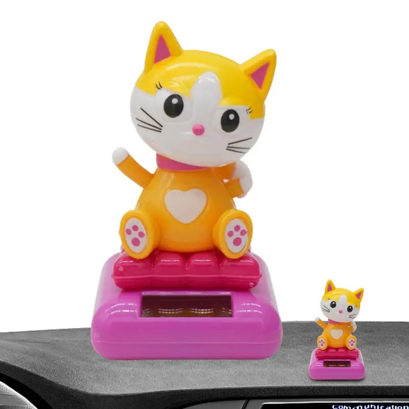 Chinese Lucky Cat Wealth Welcoming Cat Ornament Bobblehead Cat Figurines Vivid And Lovely Solar Powered Lucky Cat Car Decoration