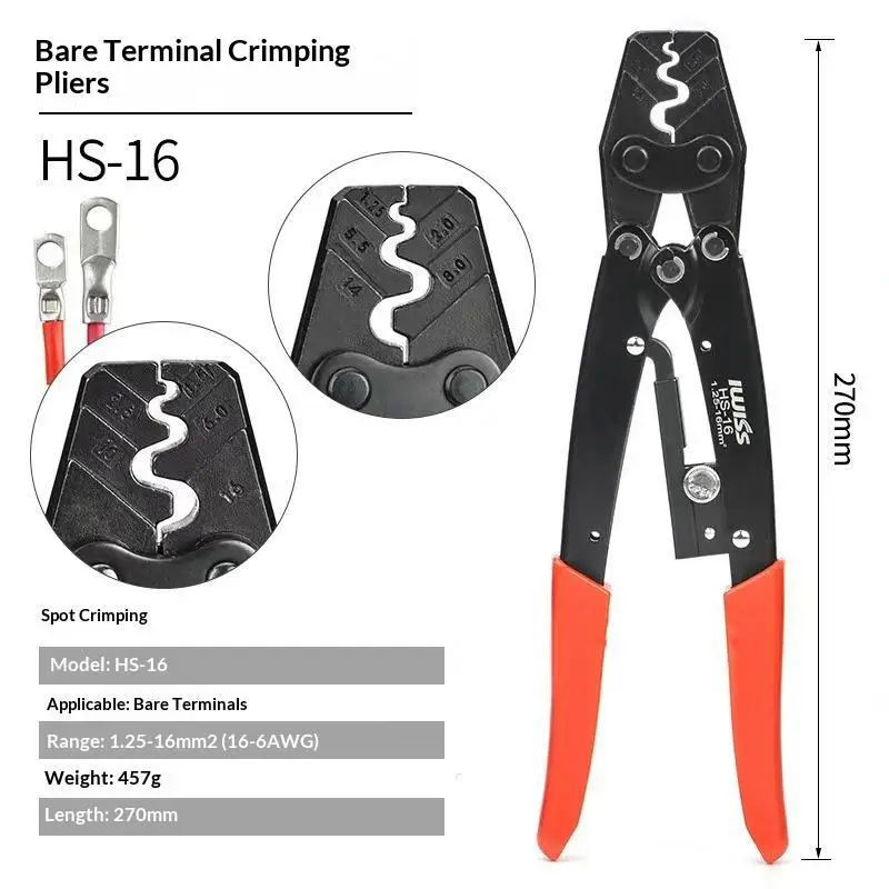 1Pcs HS-16 Ratchet Type Crimping Pliers Japanese Style Labor-saving Wire Crimper for Automotive Electrical Cable Crimping