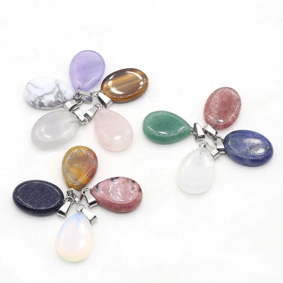 Natural Crystal Agate Stone Pendant Oval Shape Gemstone Exquisite Charms for Jewelry Making DIY Necklace Earring Accessories