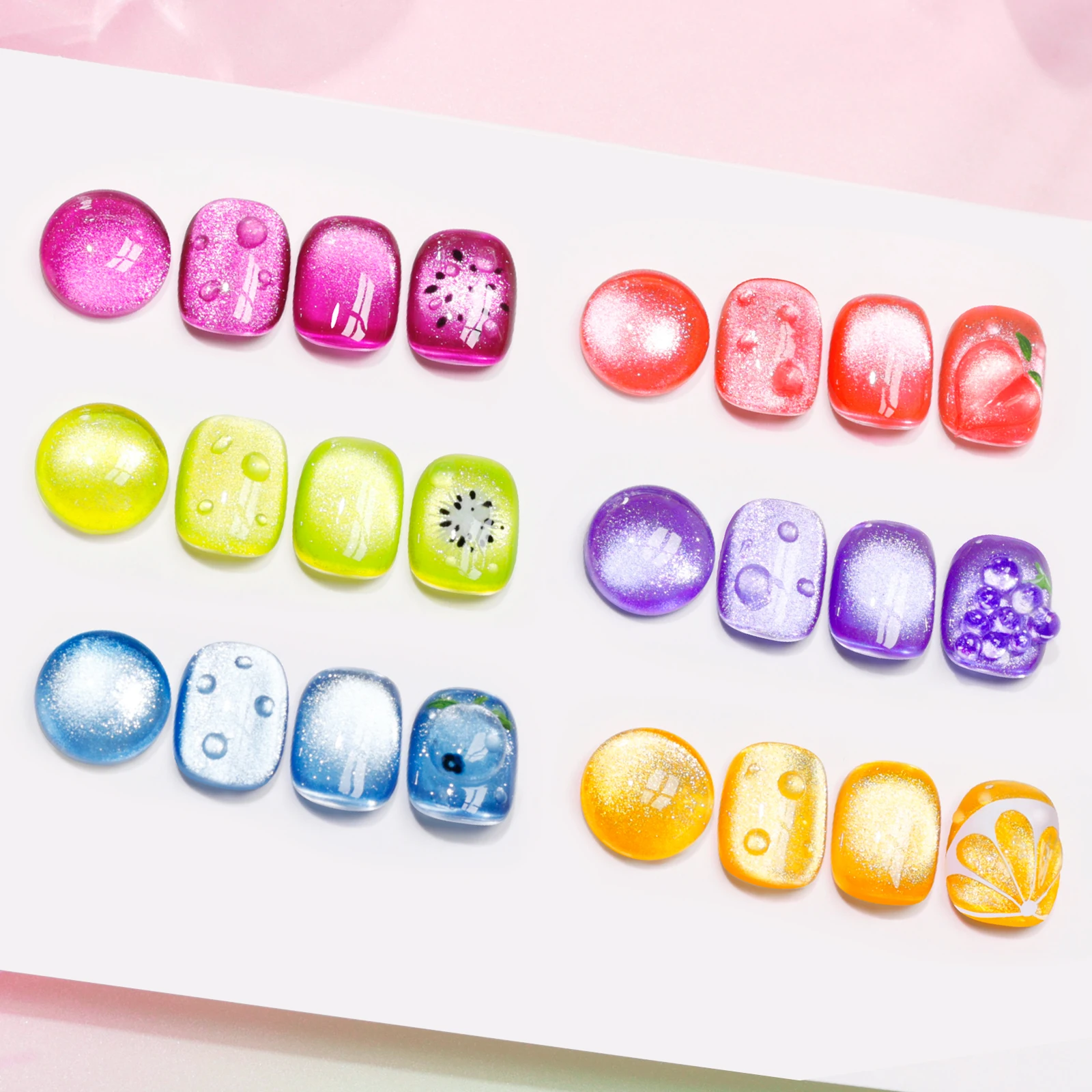 GELLEN Fruit Collection Cat Eye Gel Nail Polish Kit 6pcs Neon Magnetic Gel Sparkle Finish Holographic Reflective Manicure DIY