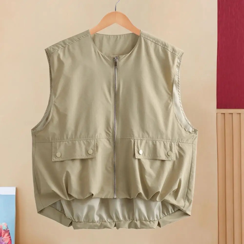 Women Vest Japanese Workwear Style Vest Japanese Style Women's Summer Cargo Vest with Zipper Closure Round Neck for Casual