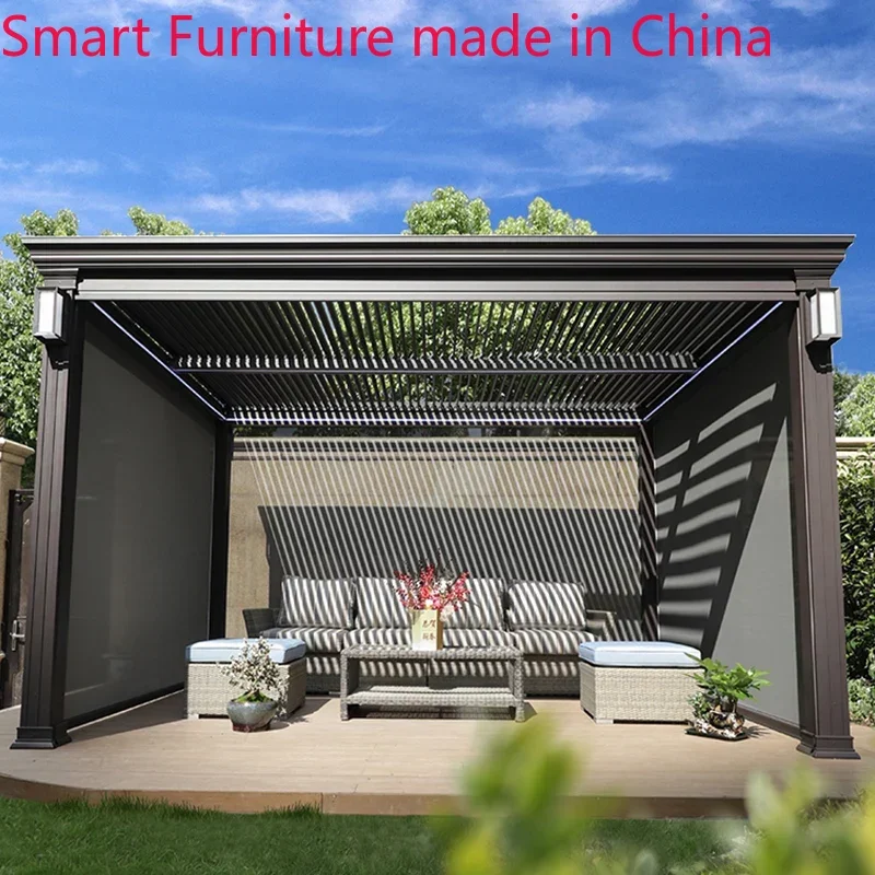 Purple leaf pavilion aluminum alloy electric louver pavilion villa garden new Chinese style smart pergola outdoor awning