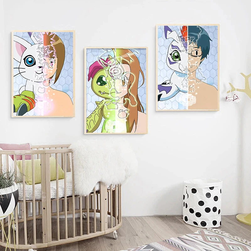 Anime Digimon Poster Agumon And His Partner Wall Art Canvas Painting Home Decor Prints Picturs Living Room Bedroom Decor Cuadros