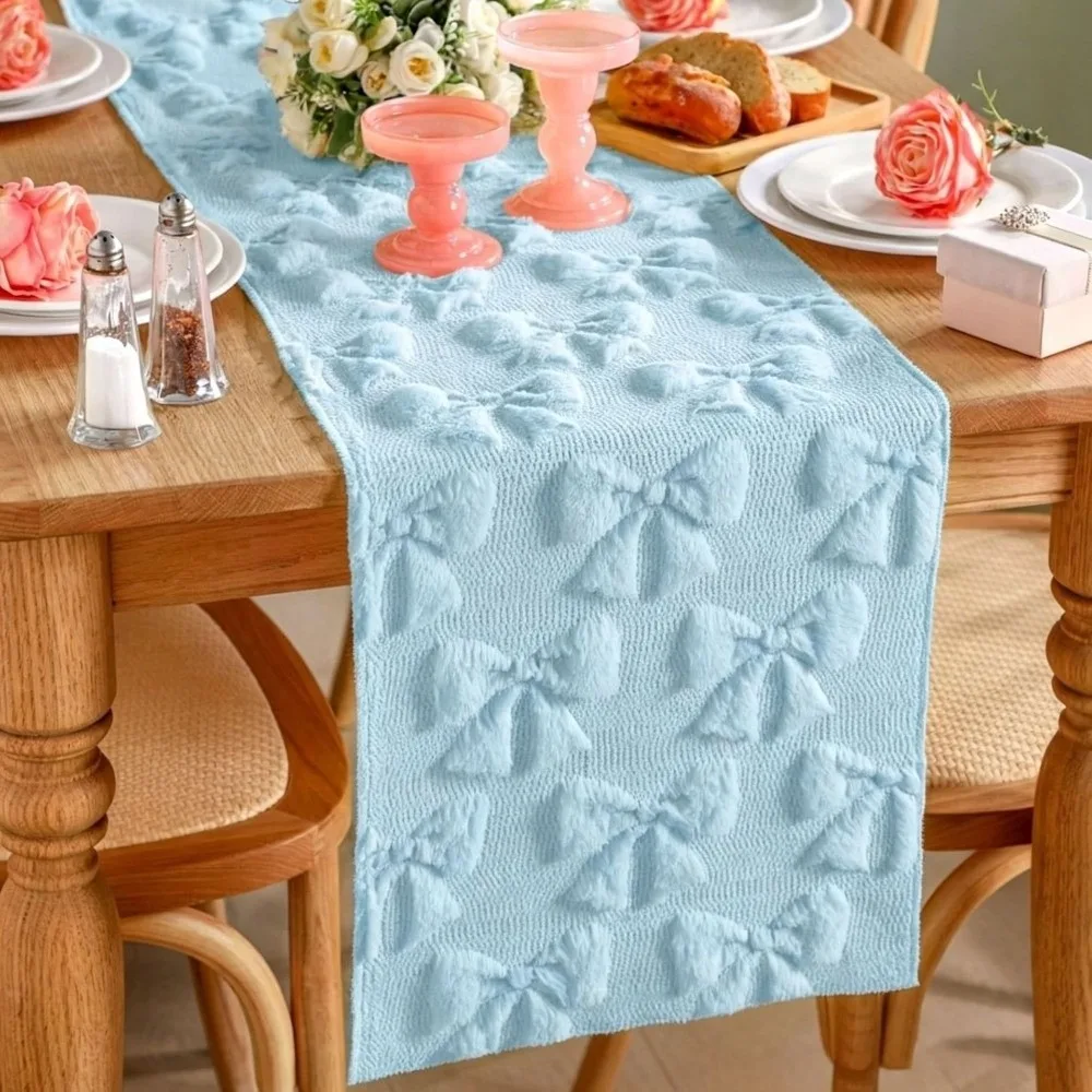 Comfortable Bow Table Runner Rectangular Long 3D Tufting Dining Tablecloth Creative Soft Texture Table Cover Restaurant