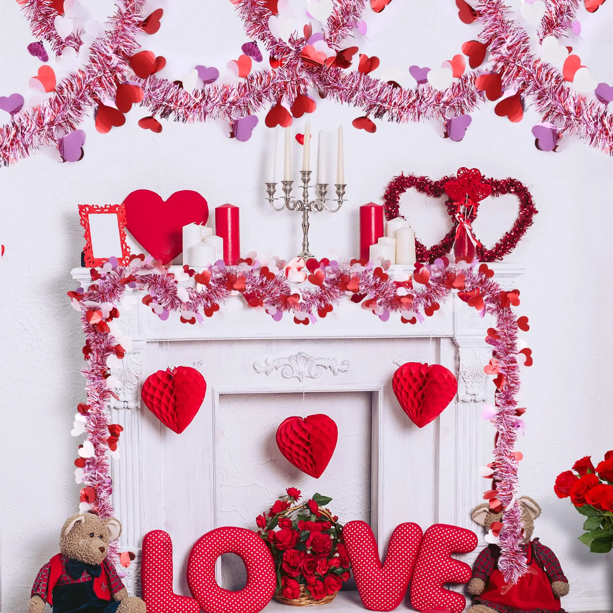 2/20M Wedding Wreath Love Heart Hanging Decor Garland Home Decorations Valentine's Day DIY Party Ornaments New Year Supplies