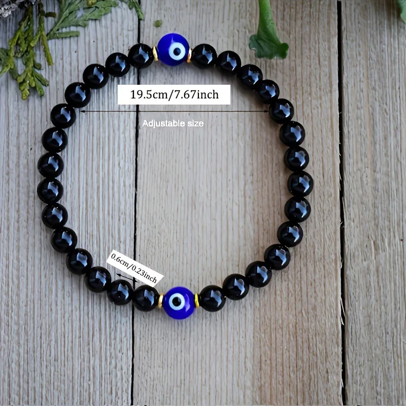 Evil Eye Black Tourmaline Empathy Protection Aura Shield Absorb Negative Energy Bracelet Crystal Healing Stress Relief Bracelet
