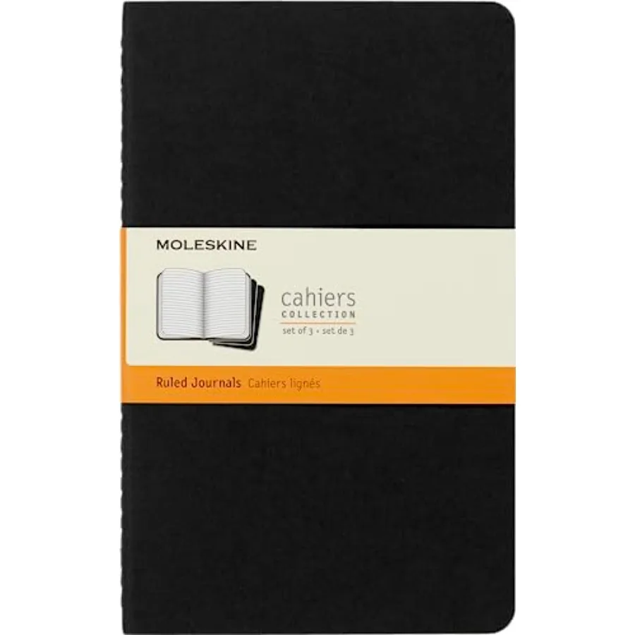 

Cahier Journal, Soft Cover, Large 5" x 8.25" Ruled/Lined, Black, 80 Pages (Set of 3)