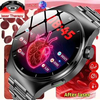 650Nm Laser Therapy Blood Sugar Uric Acid Bluetooth Call Smartwatch Men Heart Rate Full Touch Screen Sports Smart Watch 2024