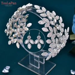 TOPQUEEN Shiny Bridal Headband Wedding Hair Accessories Alloy Leaf Woman Headwear Bride Headpiece Pageant Diadem Headdress HP518