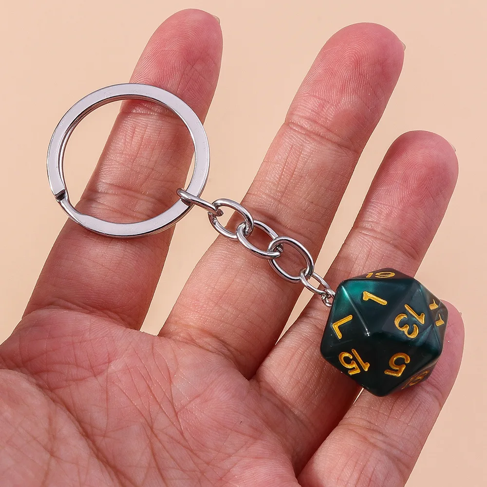 DnD D20 Resin Dice Charm Keychain Handmade RPG Game Dungeons and Dragons Dice Keychain Christmas Gift Key Ring