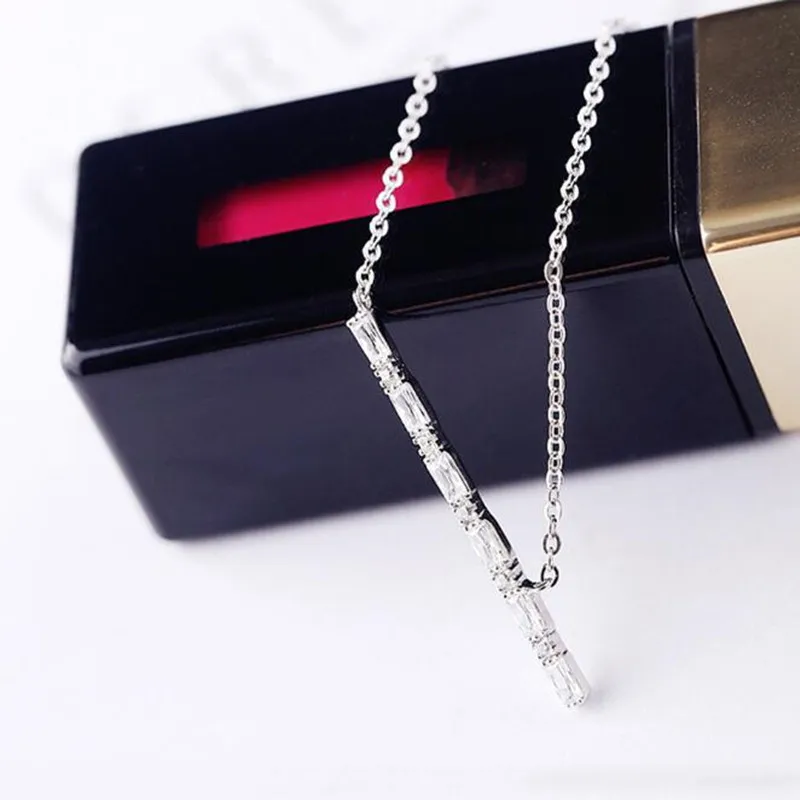 Hot Sale Personality Exquisite 925 Sterling Silver Zircon Crystal Female Flute Simple Clavicle Chain Pendant Necklaces  XL188