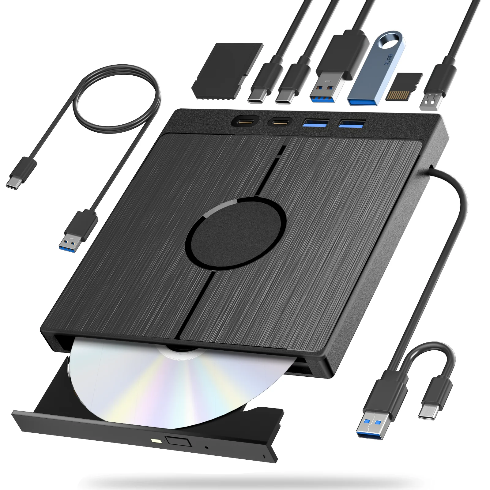 7 in 1 External Blu Ray Drive Portable Bluray Player CD DVD Recorder Burner Support 100G Disc R/W for Windows Linux MacOS Laptop