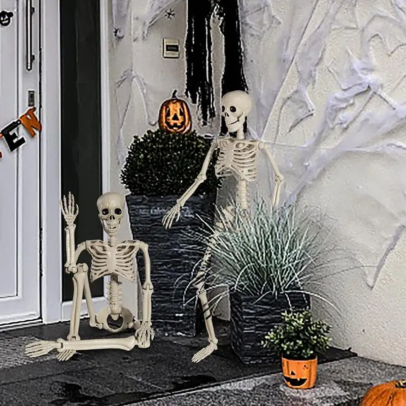 Daily Decorations Horror Skeleton Statue Movable/Posable Joints Scary Skull Ornament  Theme for Yard Garden Patio Haunted House