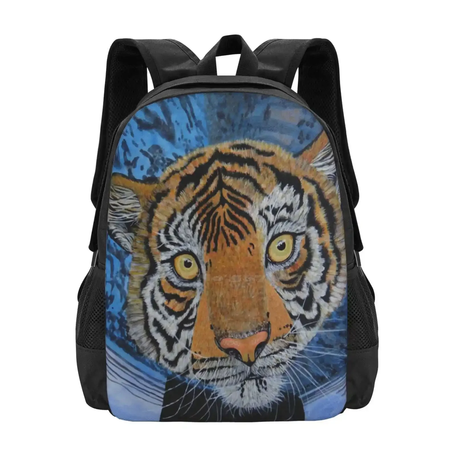 

Swimming Tiger Backpacks For School Teenagers Girls Travel Bags Tiger Floating Water Acrylic Painted Dear Hearted Head Portrait