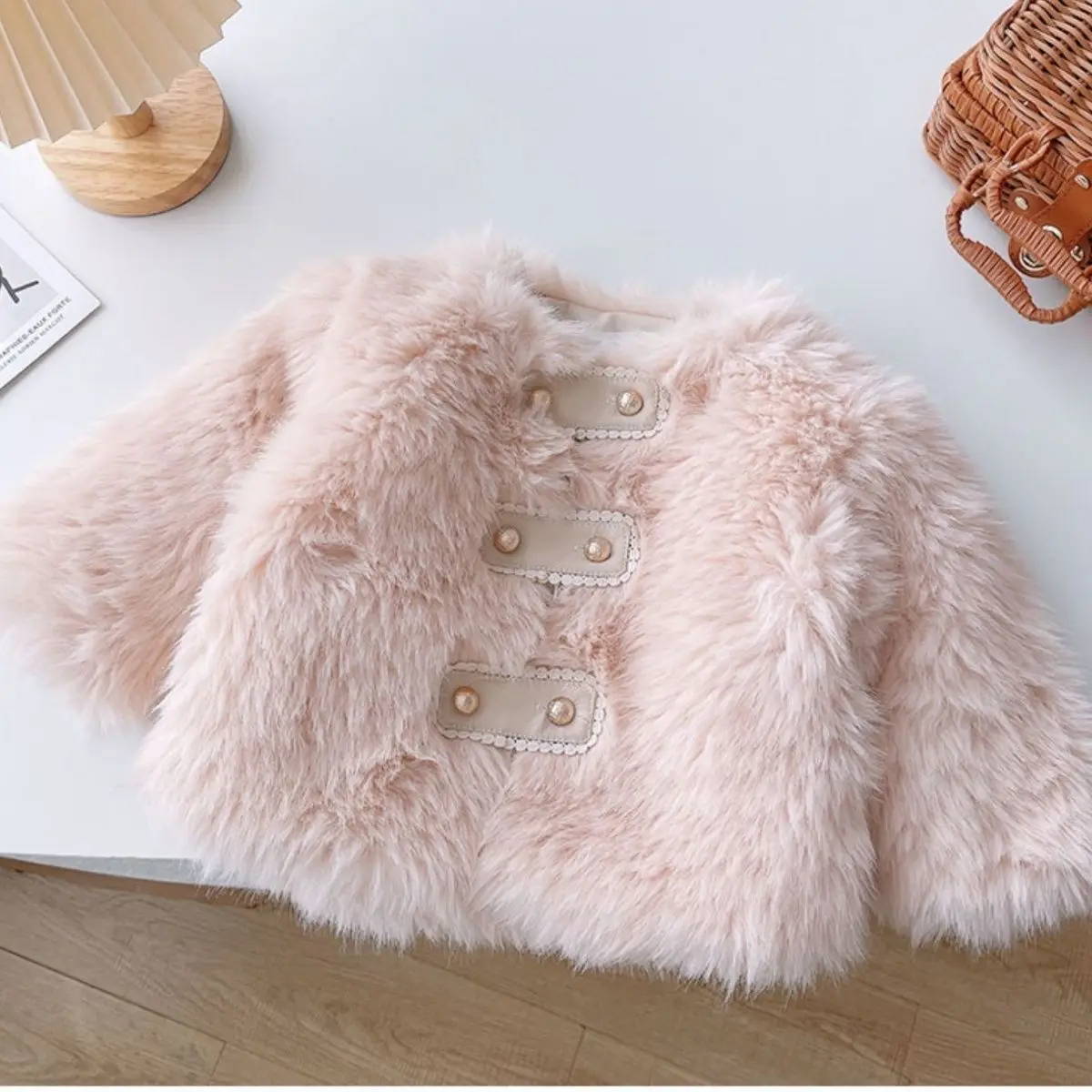 Winter Clothes for Girls Coat 2023 New Fashion Korean Cotton-padded O-neck Lave Jewelry Double-breasted Solid Color Pincess