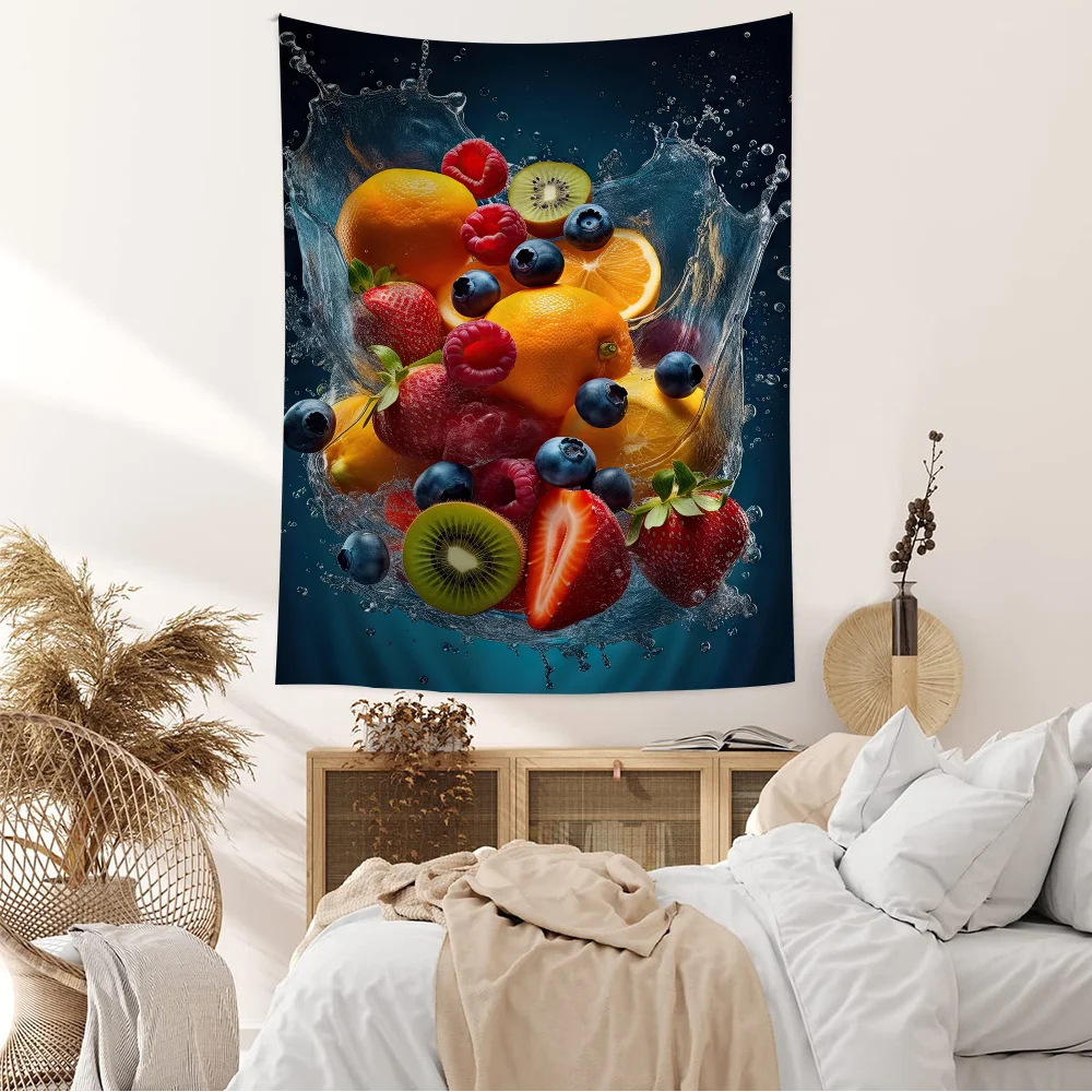 Natural Fresh Fruits Splash Hanging Bohemian Tapestry For Living Room Home Dorm Decor Japanese Tapestry