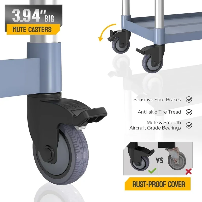 Plastic Service Utility Cart with Wheels,Heavy Duty 450lbs Capacity, 3-Tier Commercial Rolling, Ideal Restaurant, Foodservic