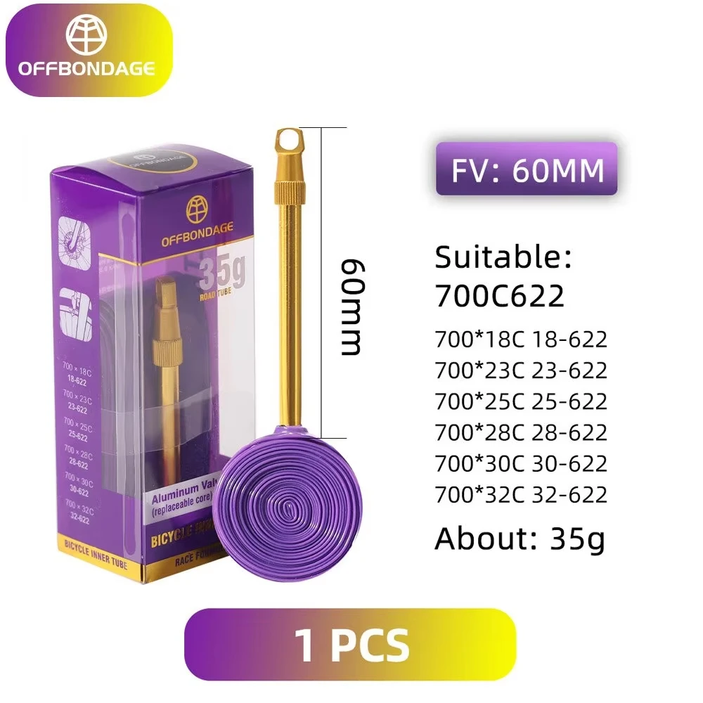 OFFBONDAGE Aluminum Valve Ultralight Bike Inner Tube 700C Road Bicycle TPU Tire 60 80mm Length French Valve Super Light Tube view 6