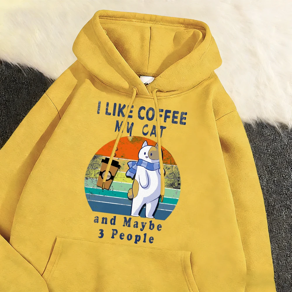 

Мужская толстовка с капюшоном с принтом My Cat Like Coffee, уличные пуловеры с карманами и меховой подкладкой, флисовый осенний спортивный костюм унисекс, свободная винтажная одежда
