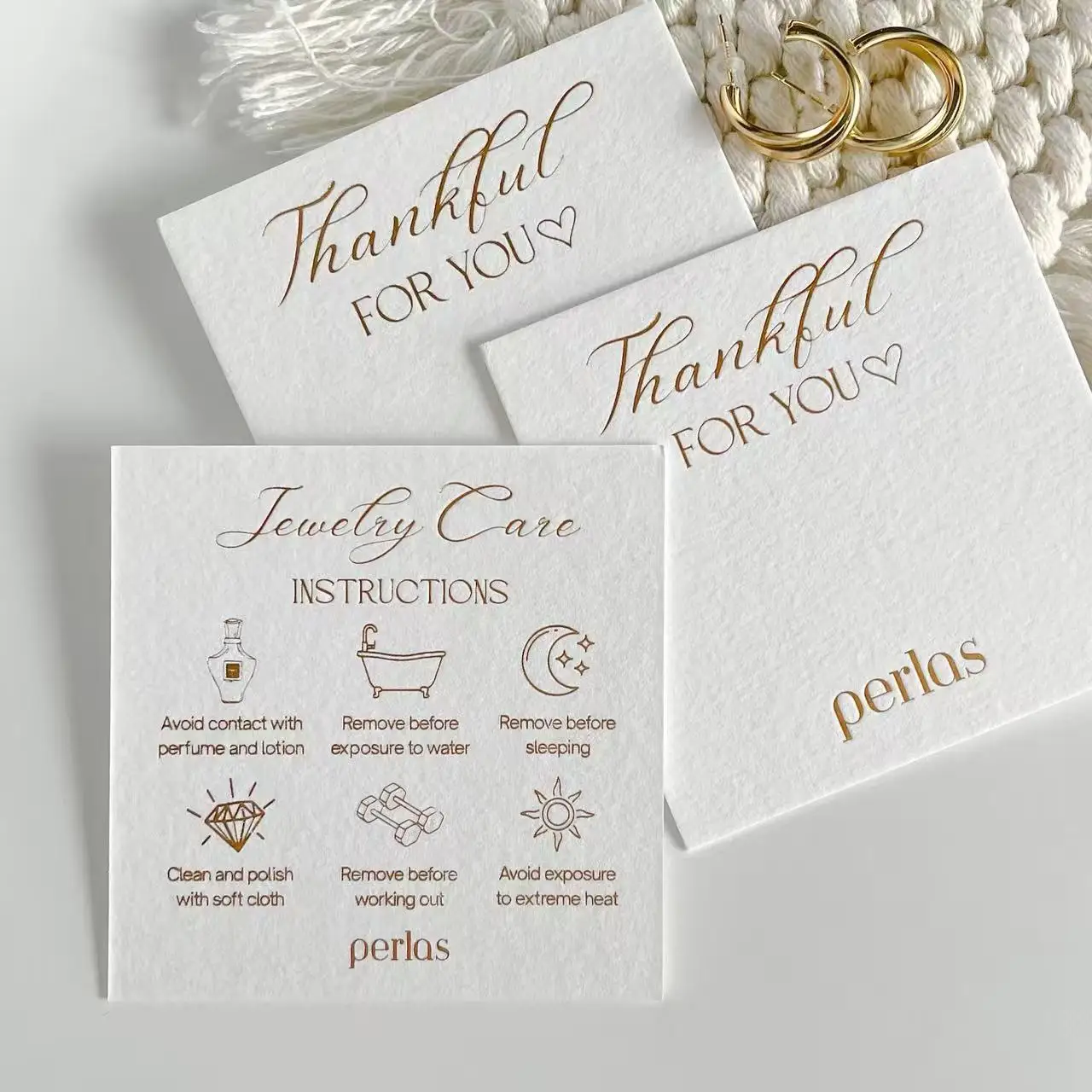 Custom 600gsm Cotton Paper Card Luxury Gold Foil Thank You Card Jewelry Care After-sale Card Cosmetic Business Card Printing