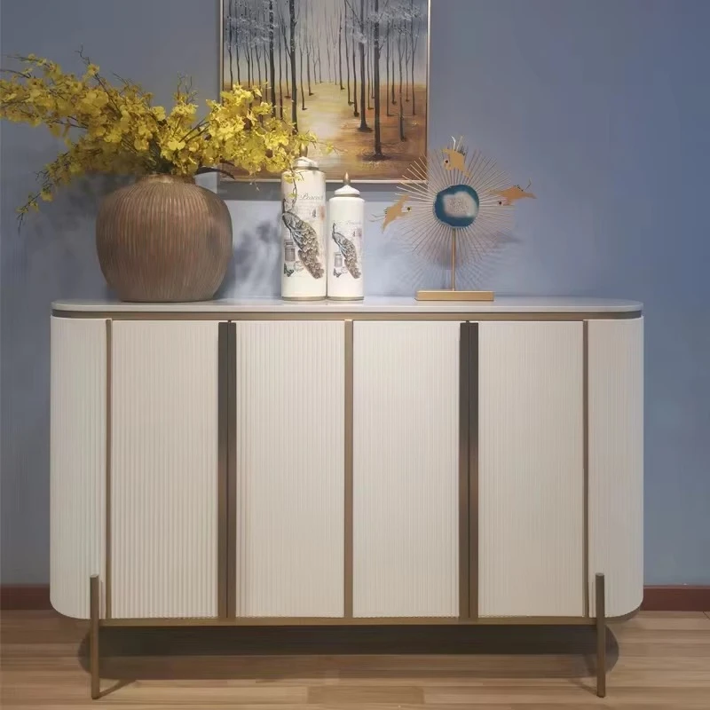 High-quality luxury 2-door sideboard, gold stainless steel buffet, white gloss home furnishing hotel wooden cabinet