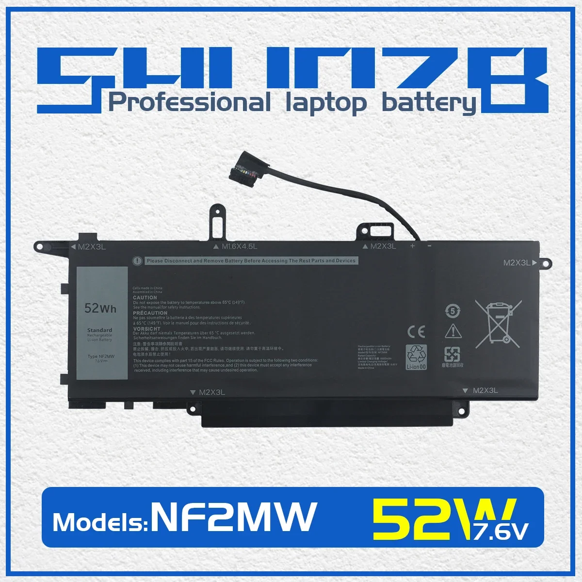 

SHUOZB NF2MW Laptop Battery For Dell Latitude 7400 2-in-1 9410 2-in-1 Series 85XM8 41M98 085XM8 11P1P 0C76H7 7.6V 52Wh 6500mAh