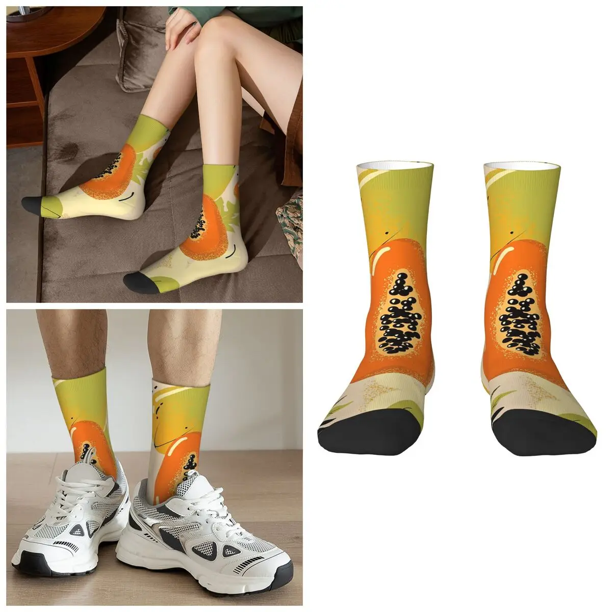Tropical Fruit Papaya Design Socks Harajuku High Quality Stockings All Season Long Socks Accessories for Unisex Christmas Gifts