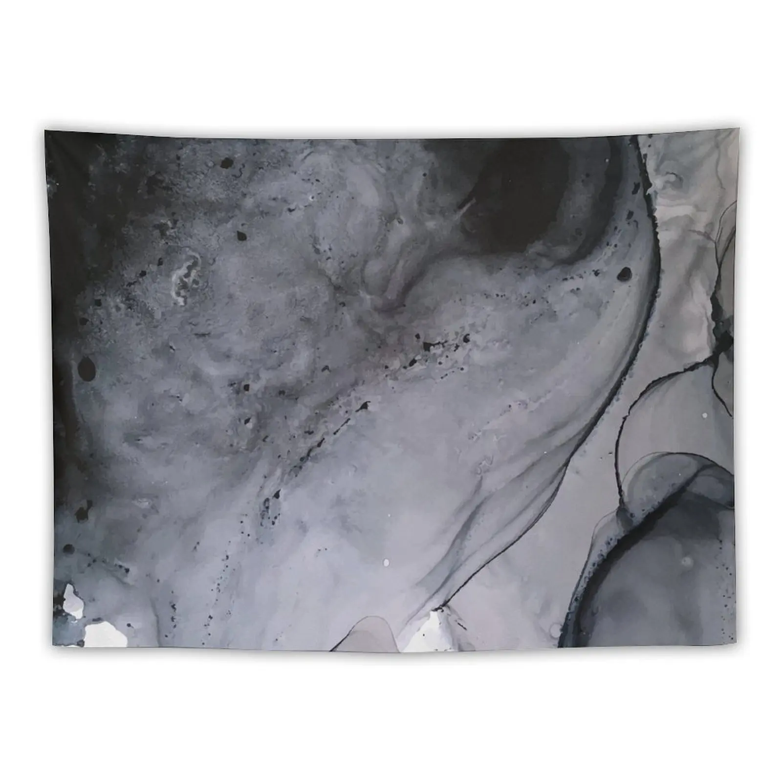 Black and Grey Diptych - Alcohol Ink Painting Tapestry Room Aesthetic Cute Room Things Outdoor Decor Tapestry