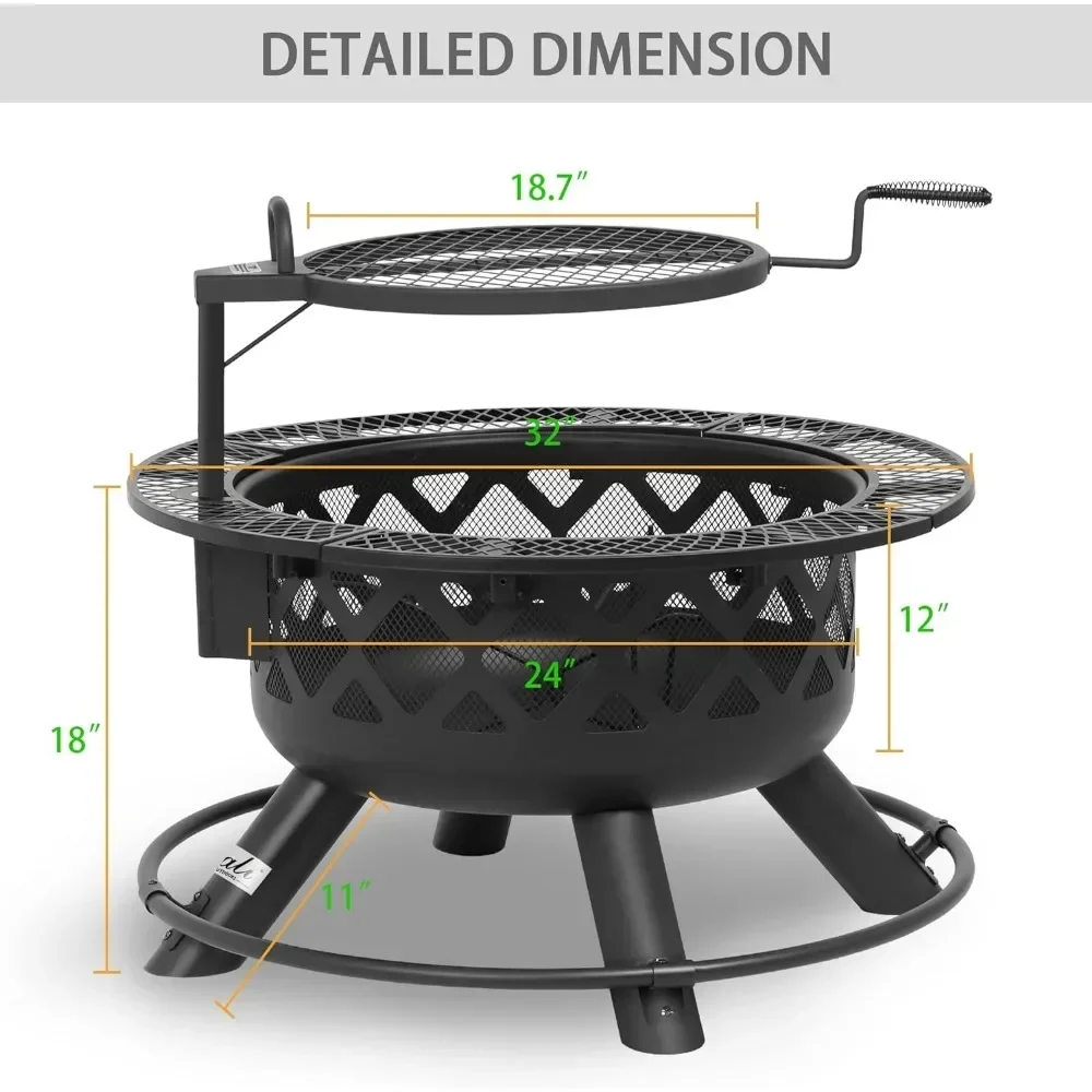 Imagem -05 - Wood Burning Fire Pit com Quick Removível Cooking Grill Preto 32