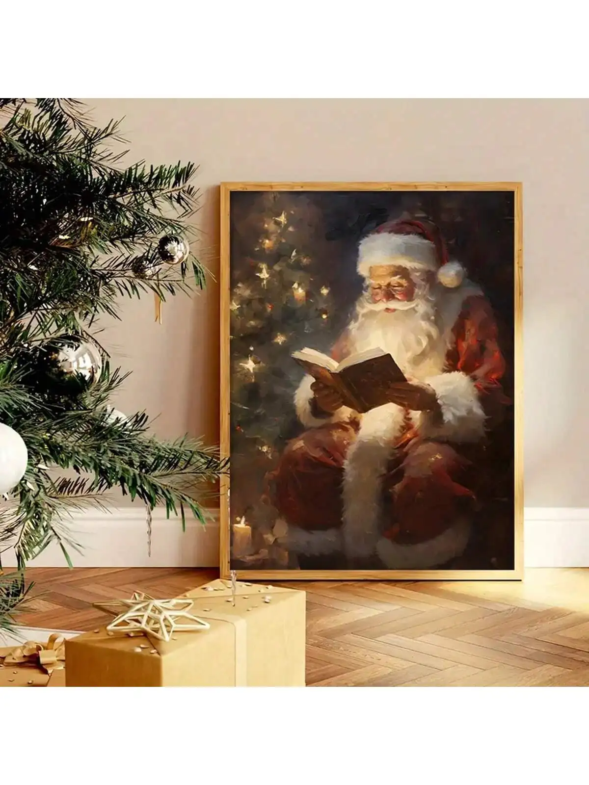 1pc Rural Christmas Canvas Print Poster, Santa Claus Canvas Wall Art For Bathroom Bedroom Office Living Room Home Decor,No Frame