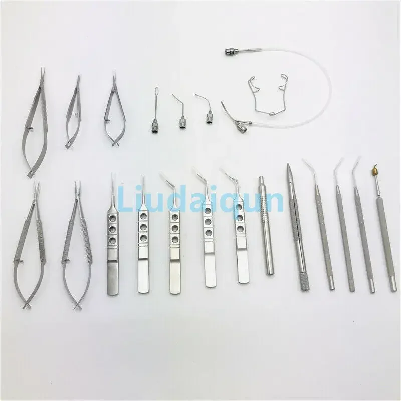21PCS Titanium Cataract Set Eye tools with sterilization tray box scissor Ophthalmic needle holder