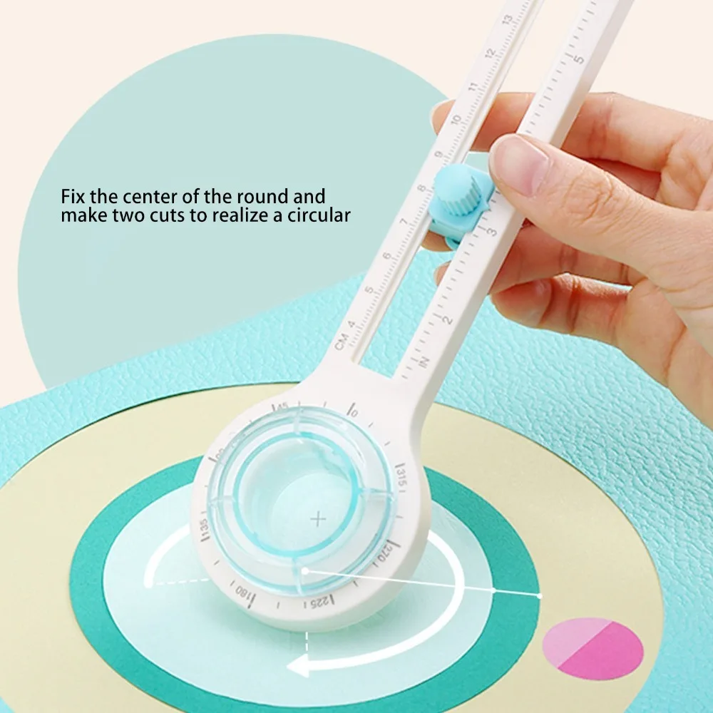 Adjustable Cutting Diameter Circular Paper Cutter Blue Non-Slip Base Paper Trimmer Tool 8-32cm PP Plastic Material Circle Cutter