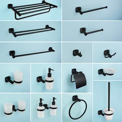 Matte Black Bathroom Accessories Set Wall Mount Stainless Steel Clothes Hook Toilet Paper Holder Towel Bar Hardware Pendant